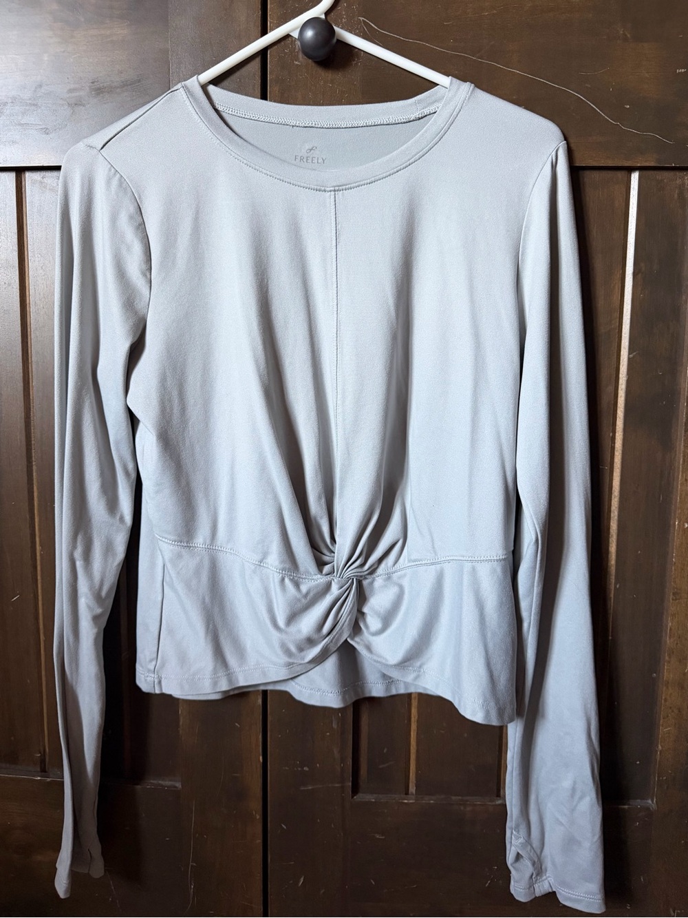 Freely Twist-Front Long Sleeve Tee in Light Gray